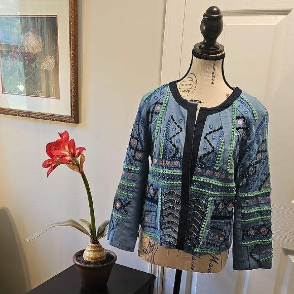 Simply Styled Blue and Green Embroidered Jacket - Picture 1 of 14